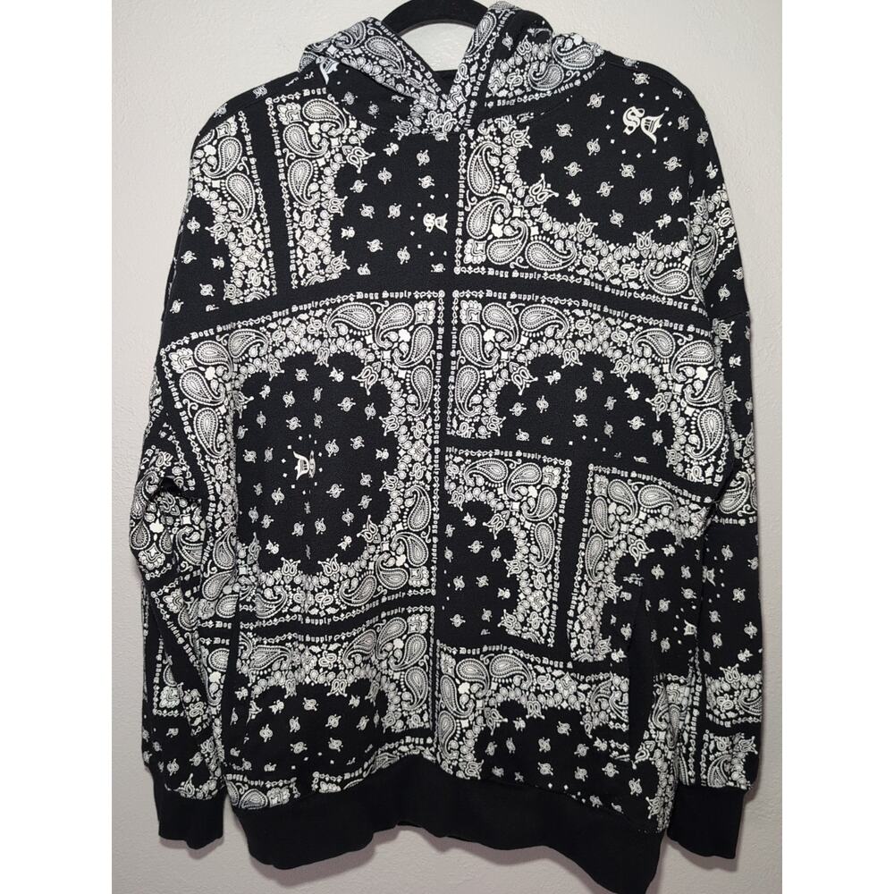Dogg‎ Supply By Snoop Black White Paisley Fleece Bandana Style Mens Hoodie Large